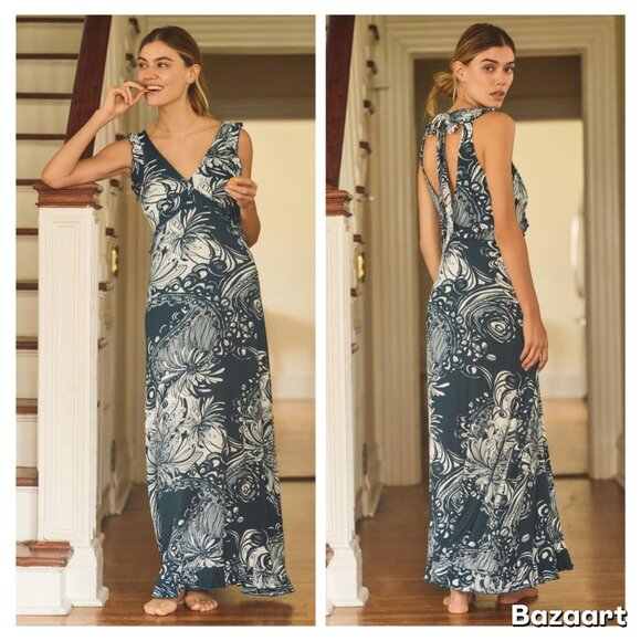 NWT Anthropologie Plunge V-Neck Ruffle A-Line Dress - Picture 1 of 5